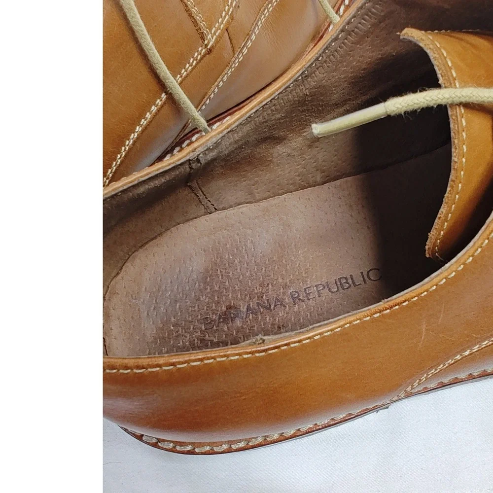 Banana Republic Wingtip Derby Shoes Tan Leather Brogue Perforation Lace Up 9.5M